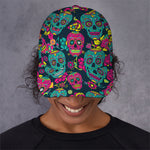 Teal Pink Sugar Skull Pattern Print Baseball Cap