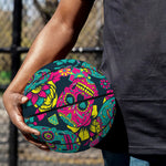 Teal Pink Sugar Skull Pattern Print Basketball