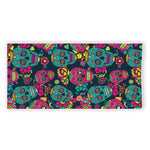 Teal Pink Sugar Skull Pattern Print Beach Towel