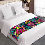 Teal Pink Sugar Skull Pattern Print Bed Runner