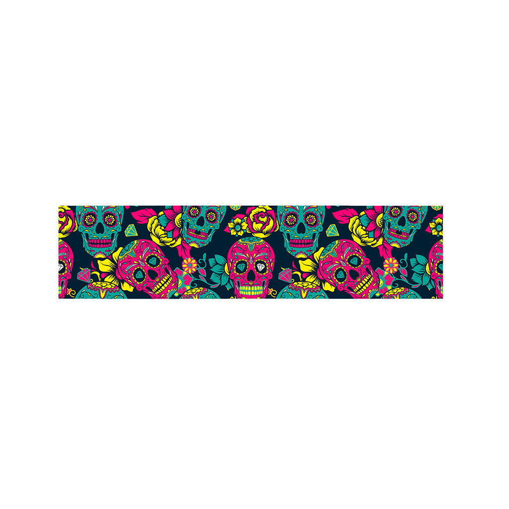 Teal Pink Sugar Skull Pattern Print Bed Runner