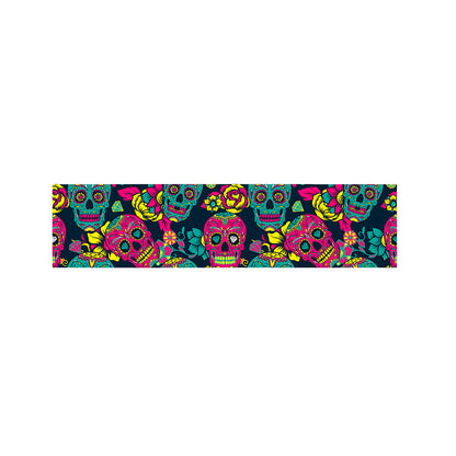 Teal Pink Sugar Skull Pattern Print Bed Runner