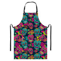 Teal Pink Sugar Skull Pattern Print Bib Apron With Pocket