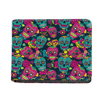 Teal Pink Sugar Skull Pattern Print Bifold Wallet