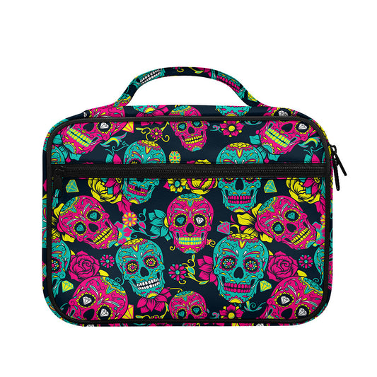 Teal Pink Sugar Skull Pattern Print Briefcase Bible Bag