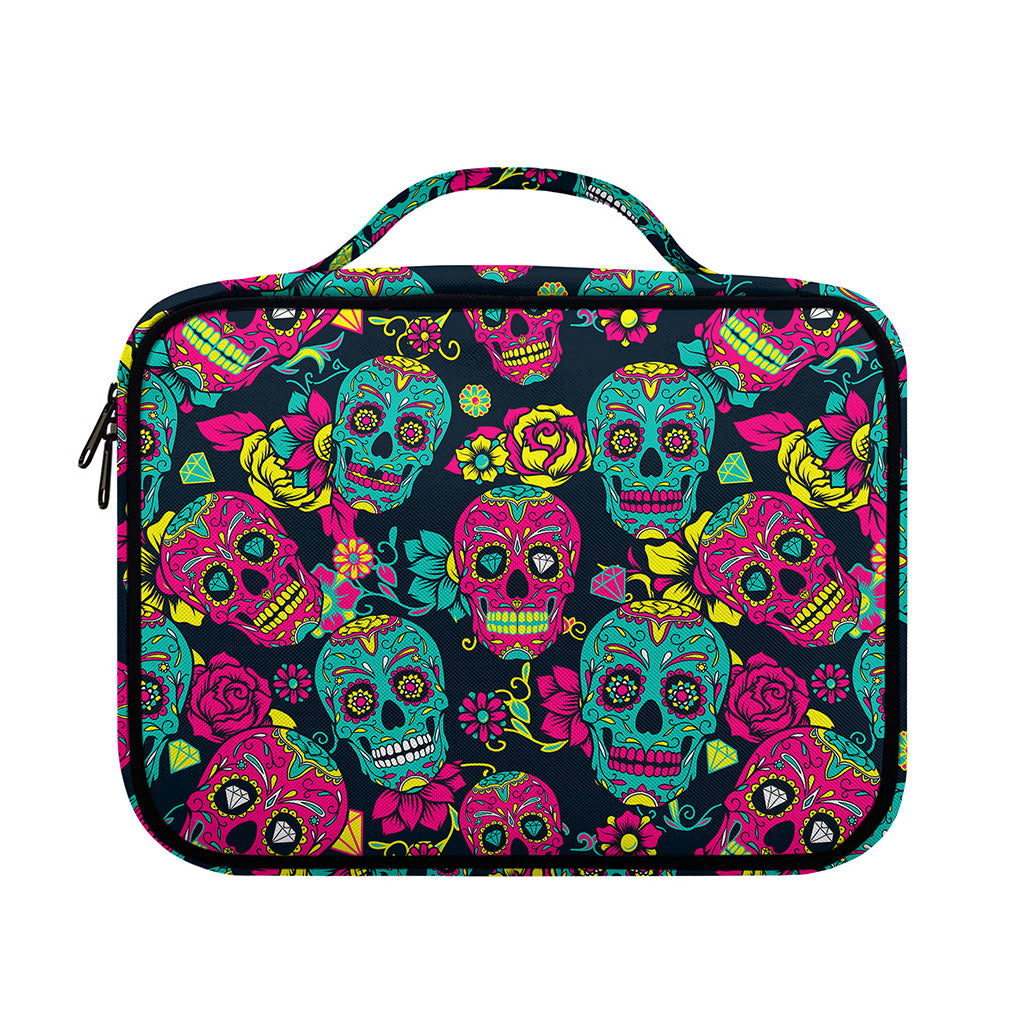 Teal Pink Sugar Skull Pattern Print Briefcase Bible Bag