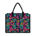 Teal Pink Sugar Skull Pattern Print Canvas Tote Bag