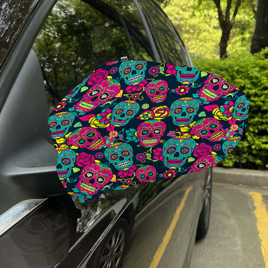 Teal Pink Sugar Skull Pattern Print Car Side Mirror Covers