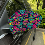 Teal Pink Sugar Skull Pattern Print Car Side Mirror Covers