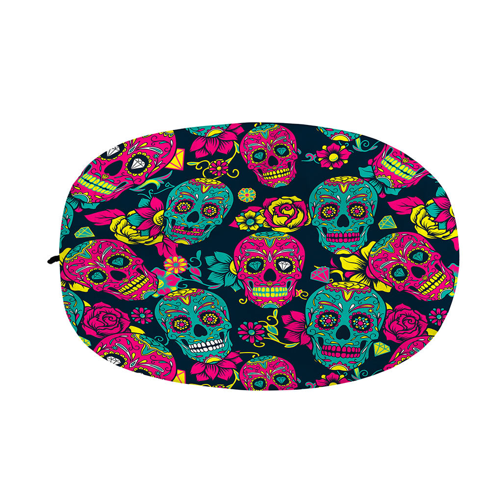 Teal Pink Sugar Skull Pattern Print Car Side Mirror Covers