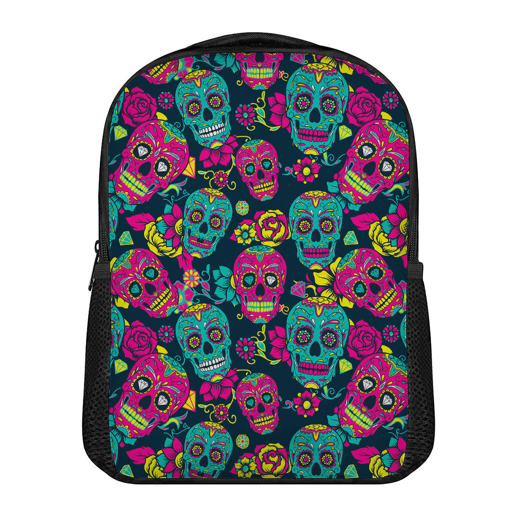 Teal Pink Sugar Skull Pattern Print Casual Backpack