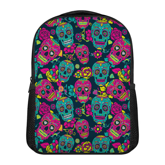 Teal Pink Sugar Skull Pattern Print Casual Backpack
