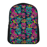 Teal Pink Sugar Skull Pattern Print Casual Backpack