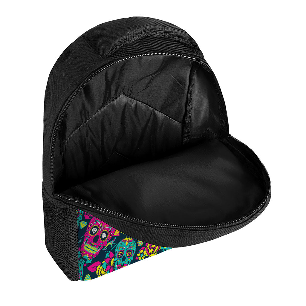 Teal Pink Sugar Skull Pattern Print Casual Backpack
