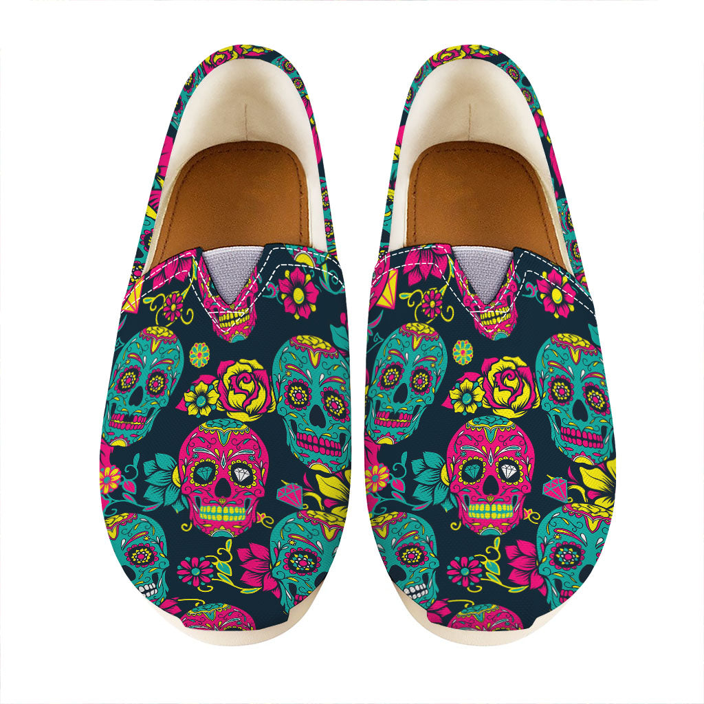 Teal Pink Sugar Skull Pattern Print Casual Shoes