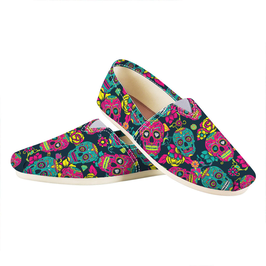 Teal Pink Sugar Skull Pattern Print Casual Shoes