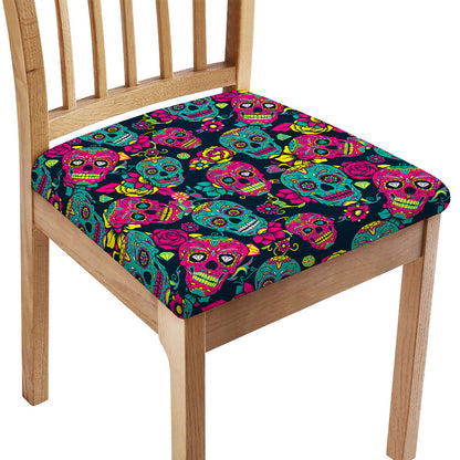 Teal Pink Sugar Skull Pattern Print Chair Cushion Cover