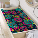Teal Pink Sugar Skull Pattern Print Changing Pad Cover
