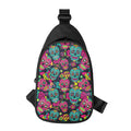 Teal Pink Sugar Skull Pattern Print Sling Bag