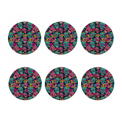 Teal Pink Sugar Skull Pattern Print Coaster Set