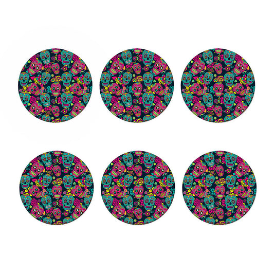 Teal Pink Sugar Skull Pattern Print Coaster Set