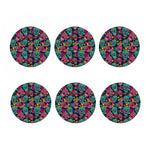 Teal Pink Sugar Skull Pattern Print Coaster Set
