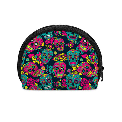 Teal Pink Sugar Skull Pattern Print Coin Purse