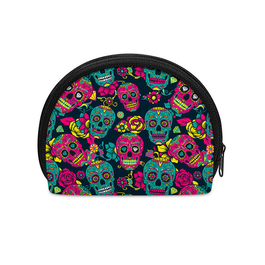 Teal Pink Sugar Skull Pattern Print Coin Purse