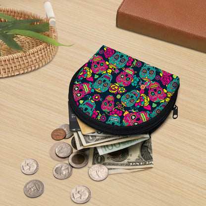 Teal Pink Sugar Skull Pattern Print Coin Purse