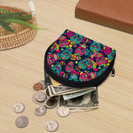 Teal Pink Sugar Skull Pattern Print Coin Purse