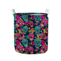 Teal Pink Sugar Skull Pattern Print Collapsible Laundry Basket