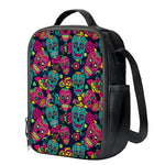 Teal Pink Sugar Skull Pattern Print Crossbody Lunch Bag