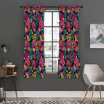 Teal Pink Sugar Skull Pattern Print Curtain