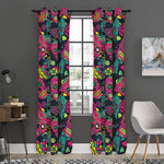 Teal Pink Sugar Skull Pattern Print Curtain