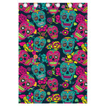 Teal Pink Sugar Skull Pattern Print Curtain