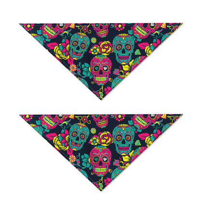 Teal Pink Sugar Skull Pattern Print Dog Bandana