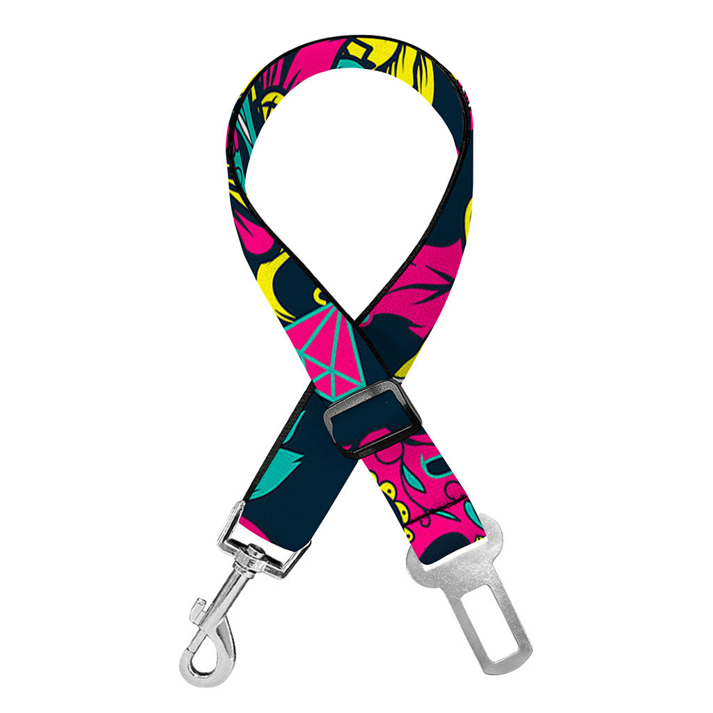 Teal Pink Sugar Skull Pattern Print Dog Seat Belt