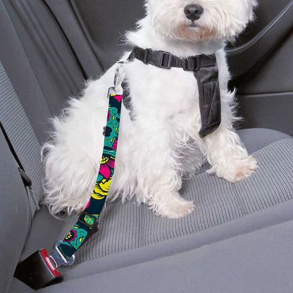 Teal Pink Sugar Skull Pattern Print Dog Seat Belt