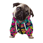 Teal Pink Sugar Skull Pattern Print Dog Zip Up Hoodie