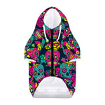 Teal Pink Sugar Skull Pattern Print Dog Zip Up Hoodie