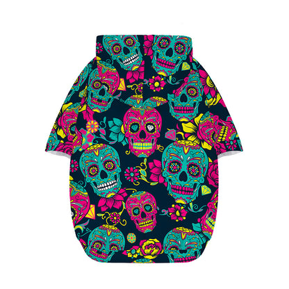 Teal Pink Sugar Skull Pattern Print Dog Zip Up Hoodie