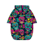 Teal Pink Sugar Skull Pattern Print Dog Zip Up Hoodie