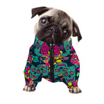 Teal Pink Sugar Skull Pattern Print Dog Zip Up Jacket