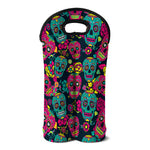 Teal Pink Sugar Skull Pattern Print Double Neoprene Wine Tote