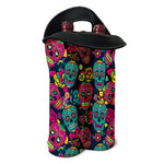 Teal Pink Sugar Skull Pattern Print Double Neoprene Wine Tote