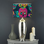Teal Pink Sugar Skull Pattern Print Drum Lamp Shade
