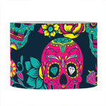 Teal Pink Sugar Skull Pattern Print Drum Lamp Shade