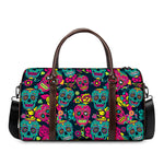 Teal Pink Sugar Skull Pattern Print Duffle Bag