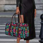 Teal Pink Sugar Skull Pattern Print Duffle Bag