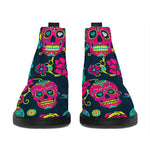 Teal Pink Sugar Skull Pattern Print Flat Ankle Boots